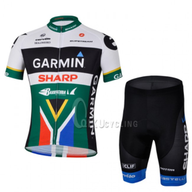 2013 Garmin Sharp Barracuda Südafrika Champion Radtrikot Kurzarm und Kurz Radhose Kits Grün YYOR852