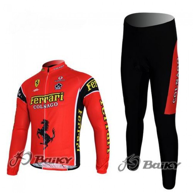 Ferrari Colnago Pro Team Fahrradbekleidung Radtrikot Satz Langarm und Lange Fahrradhose Rot RLGQ611