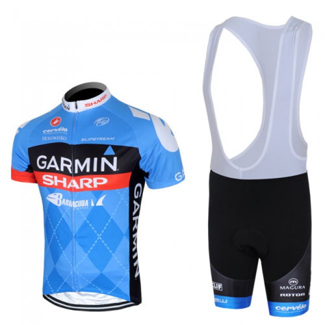 2013 Garmin Sharp Barracuda Cervelo Fahrradbekleidung Satz Fahrradtrikot Kurzarm Trikot und Kurz Trägerhose Blau DEBM179