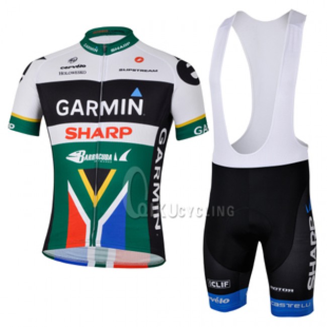 2013 Garmin Sharp Barracuda Südafrika Champion Fahrradbekleidung Satz Fahrradtrikot Kurzarm Trikot und Kurz Trägerhose Grün