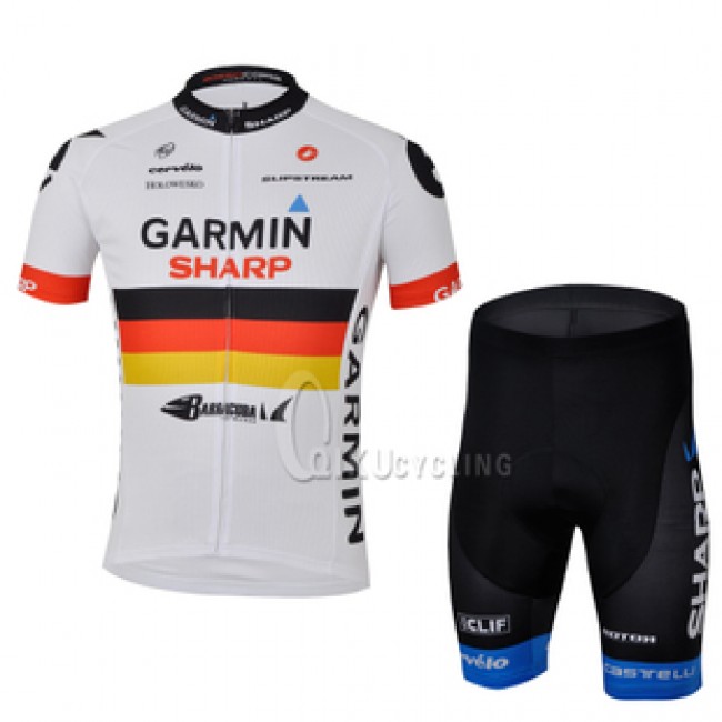 2013 Garmin Sharp Barracuda Deutsche Champion Radtrikot Kurzarm und Kurz Radhose Kits Weiß Schwarz XKUS748