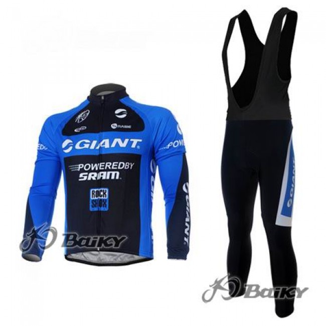 Giant Sram Pro Team Fahrradbekleidung Radtrikot Satz Langarm und Lange Trägerhose Schwarz Blau KNES248