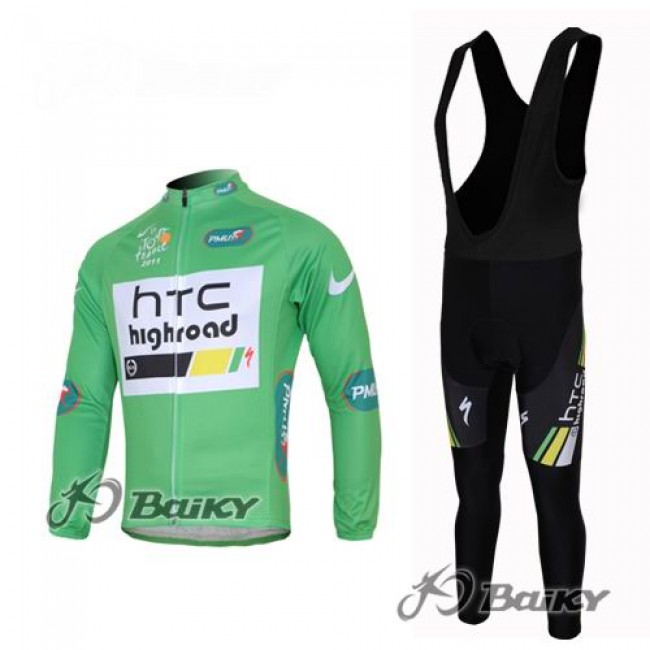 HTC-Highroad Pro Team Fahrradbekleidung Radtrikot Satz Langarm und Lange Trägerhose Grün Schwarz QAHW434