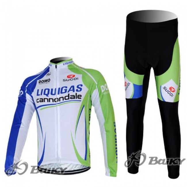 Liquigas Cannondale Pro Team Fahrradbekleidung Radtrikot Satz Langarm und Lange Fahrradhose Grün Weiß UGTE628