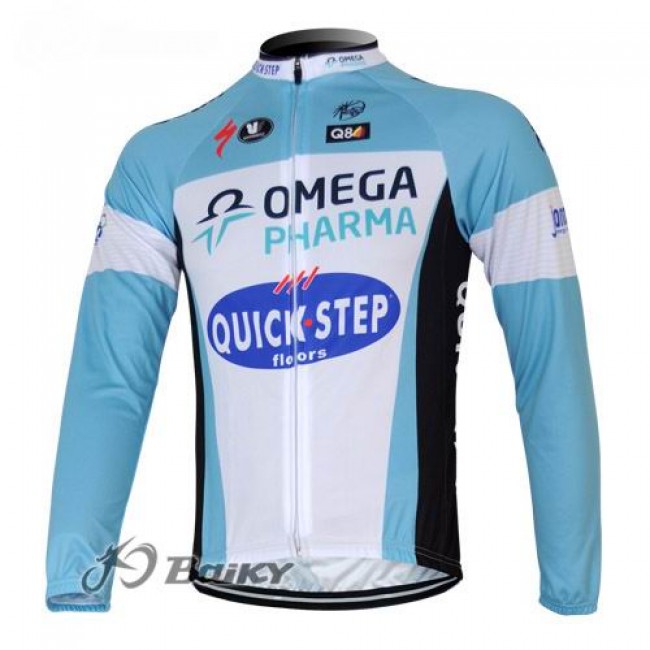 Omega Pharma Quick Step Pro Team Fahrradtrikot Langarm Blau Weiß MYNT739