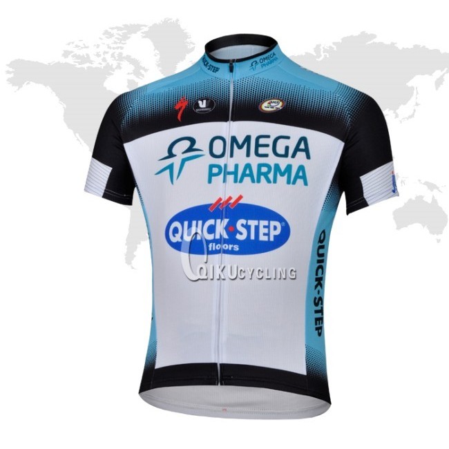 2013 Omega Pharma Quick Step Radtrikot Kurzarm Weiß Schwarz TAFU691