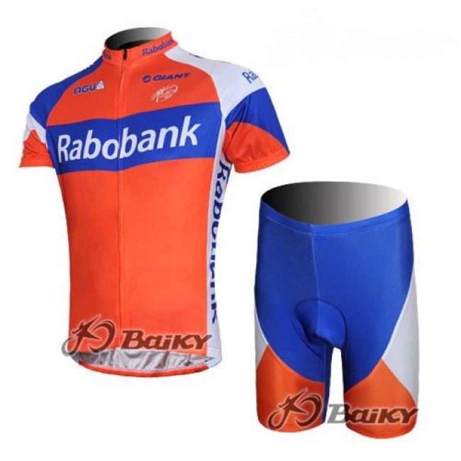 Rabobank Pro Team Radbekleidung Radtrikot Kurzarm und Fahrradhosen Kurz Orange Blau TGOI137