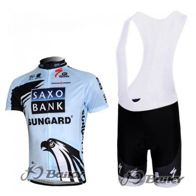 Saxo Bank Sungard Pro Team Fahrradbekleidung Satz Fahrradtrikot Kurzarm Trikot und Kurz Trägerhose Weiß GOHY370