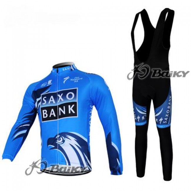 Saxo Bank Sungard Pro Team Fahrradbekleidung Radtrikot Satz Langarm und Lange Trägerhose Blau Schwarz HYEY613