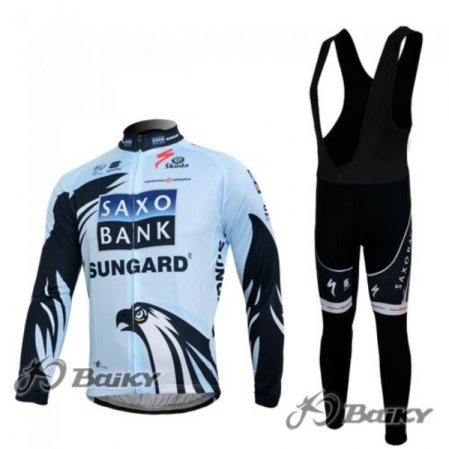 Saxo Bank Sungard Pro Team Fahrradbekleidung Radtrikot Satz Langarm und Lange Trägerhose Weiß Schwarz PWDS922