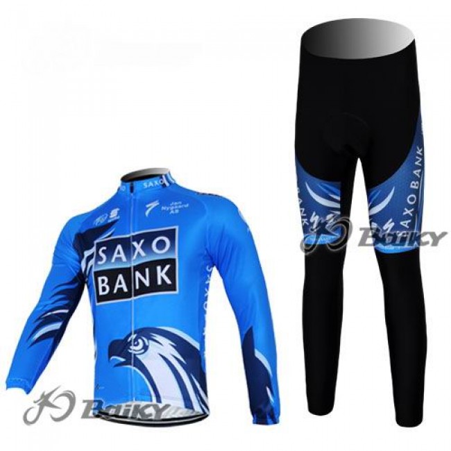 Saxo Bank Sungard Pro Team Fahrradbekleidung Radtrikot Satz Langarm und Lange Fahrradhose Blau Schwarz RATG752