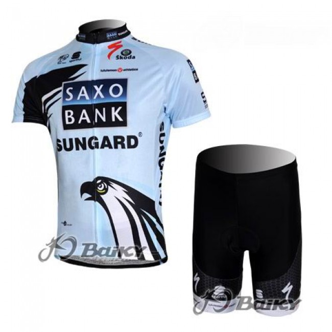 Saxo Bank Sungard Pro Team Radbekleidung Radtrikot Kurzarm und Fahrradhosen Kurz Weiß VTFF751