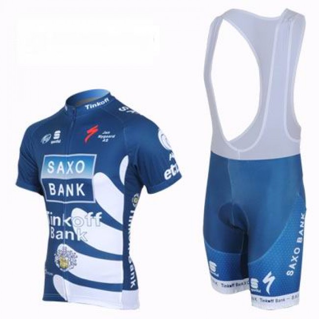 2013 Saxo Bank Tinkoff Pro Team Fahrradbekleidung Satz Fahrradtrikot Kurzarm Trikot und Kurz Trägerhose Blau HUQE502