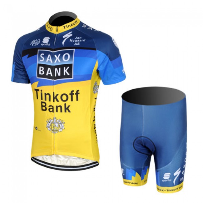 2013 Saxo Bank Tinkoff Pro Team Radtrikot Kurzarm und Kurz Radhose Kits Blau Gelb SWEN581