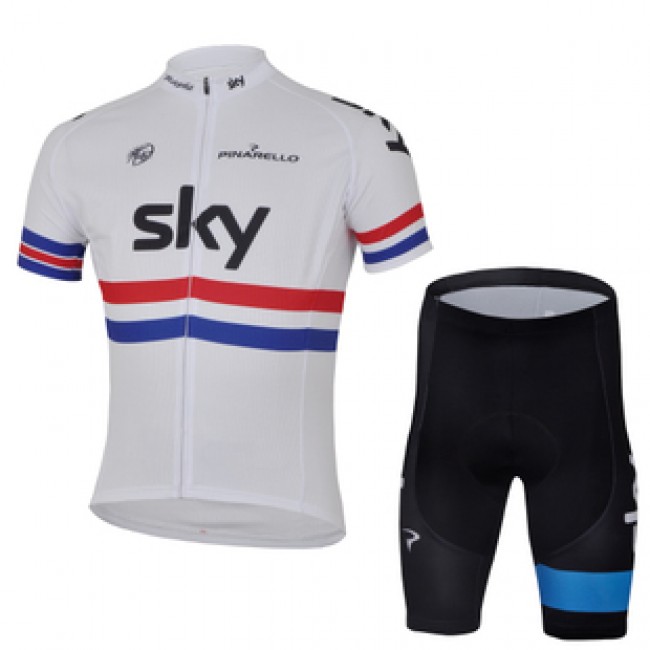 2013 Team Sky Radtrikot Kurzarm und Kurz Radhose Kits Weiß Blau Schwarz DBPB610