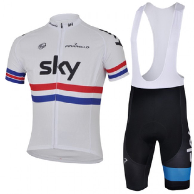 2013 Team Sky Fahrradbekleidung Satz Fahrradtrikot Kurzarm Trikot und Kurz Trägerhose Weiß Schwarz MQPC423