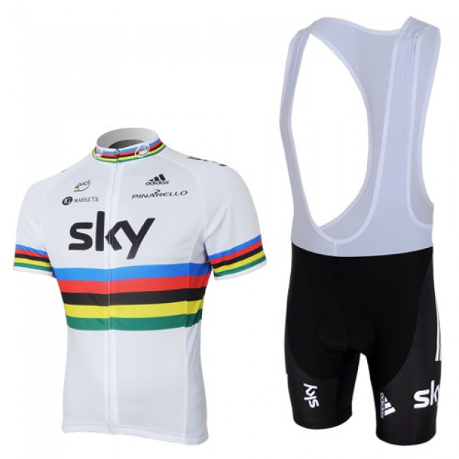 2013 Team Sky UCI Fahrradbekleidung Satz Fahrradtrikot Kurzarm Trikot und Kurz Trägerhose Weiß Schwarz OWYK839