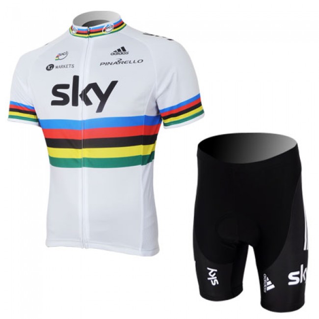 2013 Team Sky UCI Radtrikot Kurzarm und Kurz Radhose Kits Weiß Schwarz SZSN609