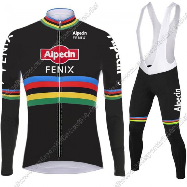 Profiteams 2021 Alpecin Fenix World Champion Schwarz Radsport Fahrradbekleidung Trikot Langarm+Lang Trägerhose AEBOK