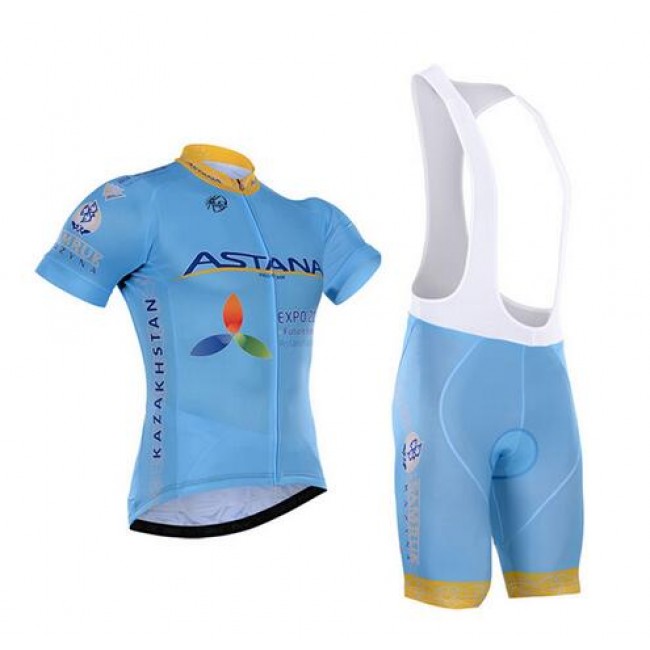 2016 Astana Fahrradbekleidung Satz Fahrradtrikot Kurzarm Trikot und Kurz Trägerhose 02 NLWW347