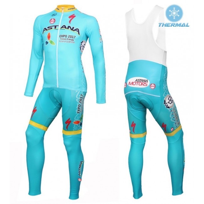 2016 Astana Pro Team thermisch Fahrradbekleidung Satz Radtrikot Langarm+Lang Trägerhose YYVR671