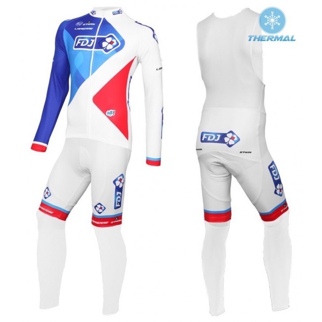 2016 Team FDJ Weiß thermisch Fahrradbekleidung Satz Radtrikot Langarm+Lang Trägerhose CNJW735