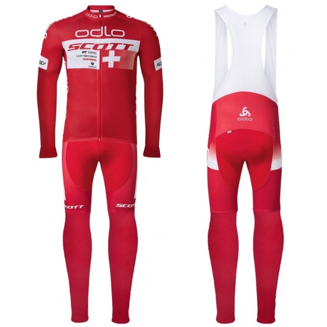 2016 Scott ODLO Team Rot Fahrradbekleidung Satz Radtrikot Langarm+Lang Trägerhose CKIE708