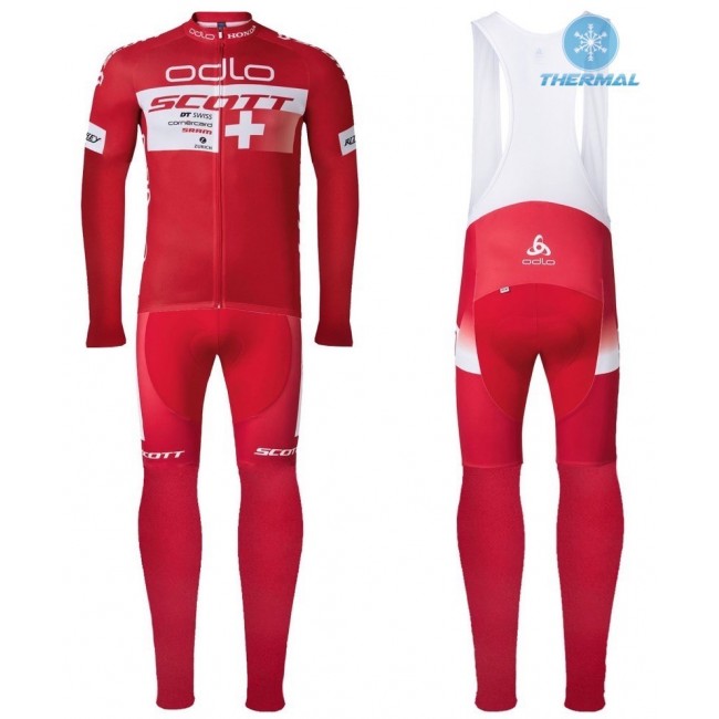 2016 Scott ODLO Team Rot thermisch Fahrradbekleidung Satz Radtrikot Langarm+Lang Trägerhose OSPP732