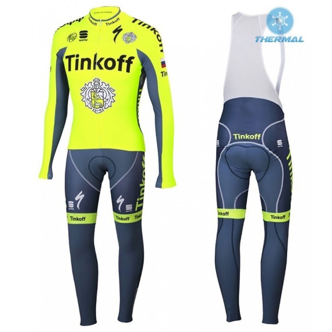 2016 Tinkoff Race Team thermisch Fahrradbekleidung Satz Radtrikot Langarm+Lang Trägerhose WUTJ179