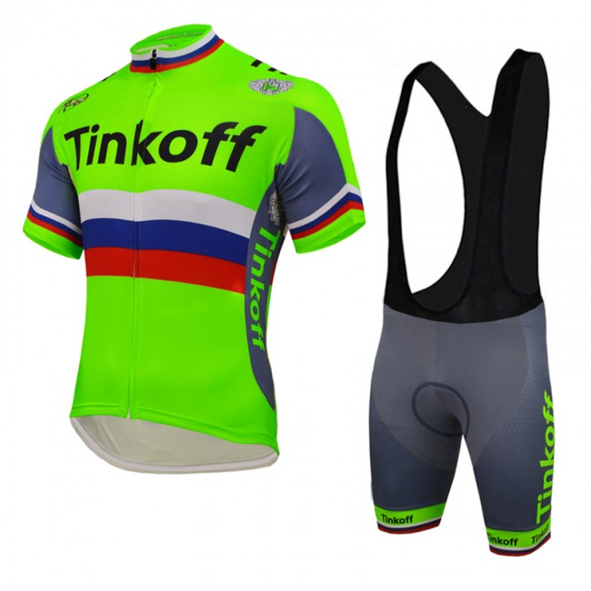 2016 Tinkoff Saxo Bank russo Fluo Green Fahrradbekleidung Satz Fahrradtrikot Kurzarm Trikot und Kurz Trägerhose PVZR570