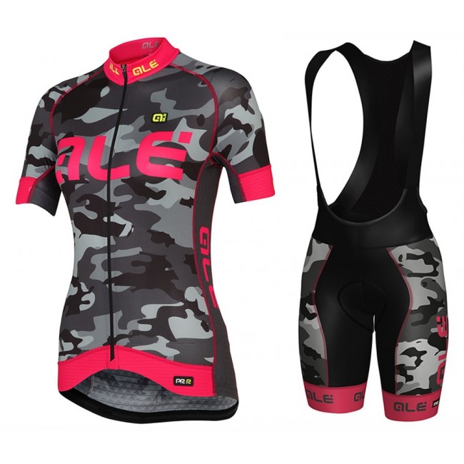 2017 Damen Ale Graphics PRR Camo Schwarz-Rose Fahrradbekleidung Satz Radtrikot Kurzarm+Kurz Trägerhose 667LXWP