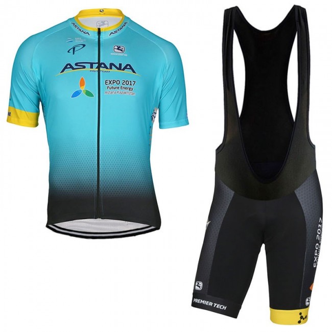 Astana Pro 2017 Fahrradbekleidung Satz Radtrikot Kurzarm+Kurz Trägerhose Schwarz 600OBSV