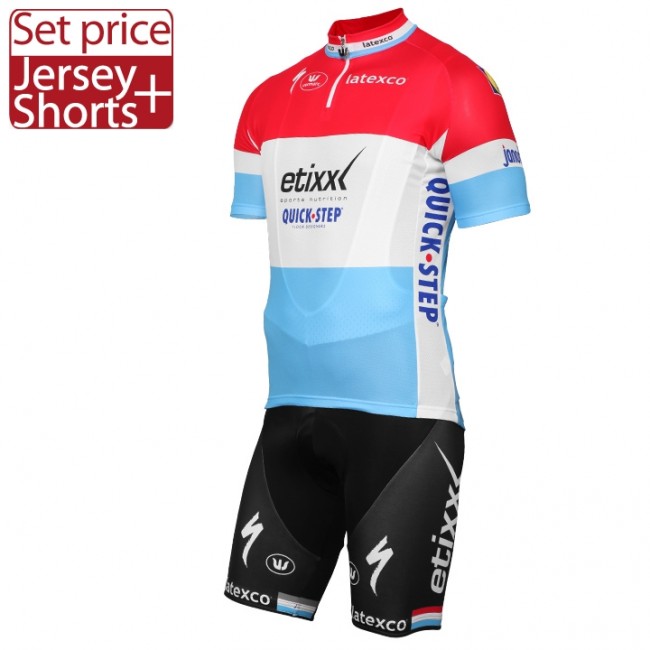 ETIXX-QUICK STEP 2017 Luxembourgian Champion Rot Blau Fahrradbekleidung Satz Radtrikot Kurzarm+Kurz Radhose 224EMBW