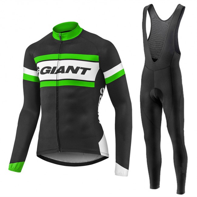 2017 Giant Grün Schwarz Fahrradbekleidung Satz Radtrikot Langarm+Lang Trägerhose 221KPDC