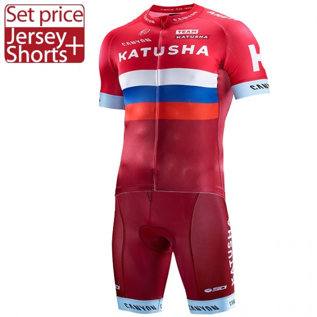 Katusha 2017 Fahrradbekleidung Satz Radtrikot Kurzarm+Kurz Radhose 960PCAE