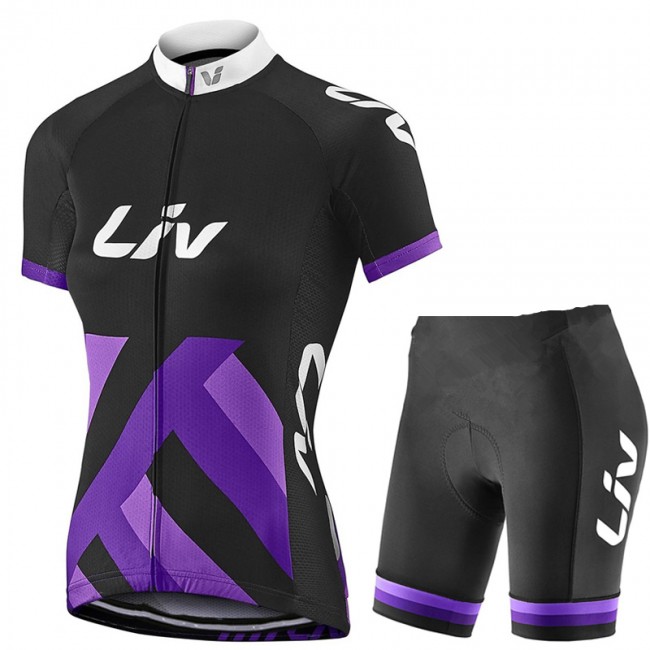 2017 Liv Damen Schwarz-lila Fahrradbekleidung Satz Radtrikot Kurzarm+Kurz Radhose 406UVEX