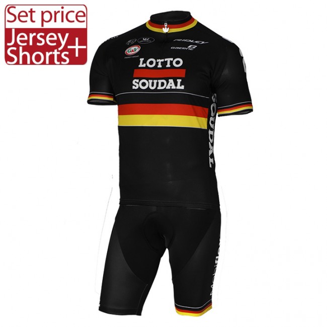 2017 LOTTO SOUDAL Germany Schwarz Fahrradbekleidung Satz Radtrikot Kurzarm+Kurz Radhose 963SXFC