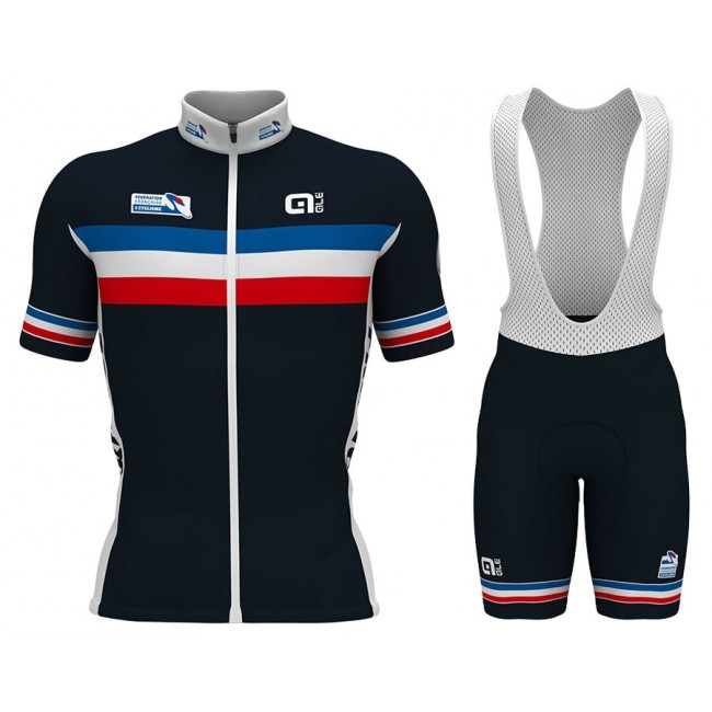 2017 France National Team Fahrradbekleidung Satz Radtrikot Kurzarm+Kurz Trägerhose 401MQJZ